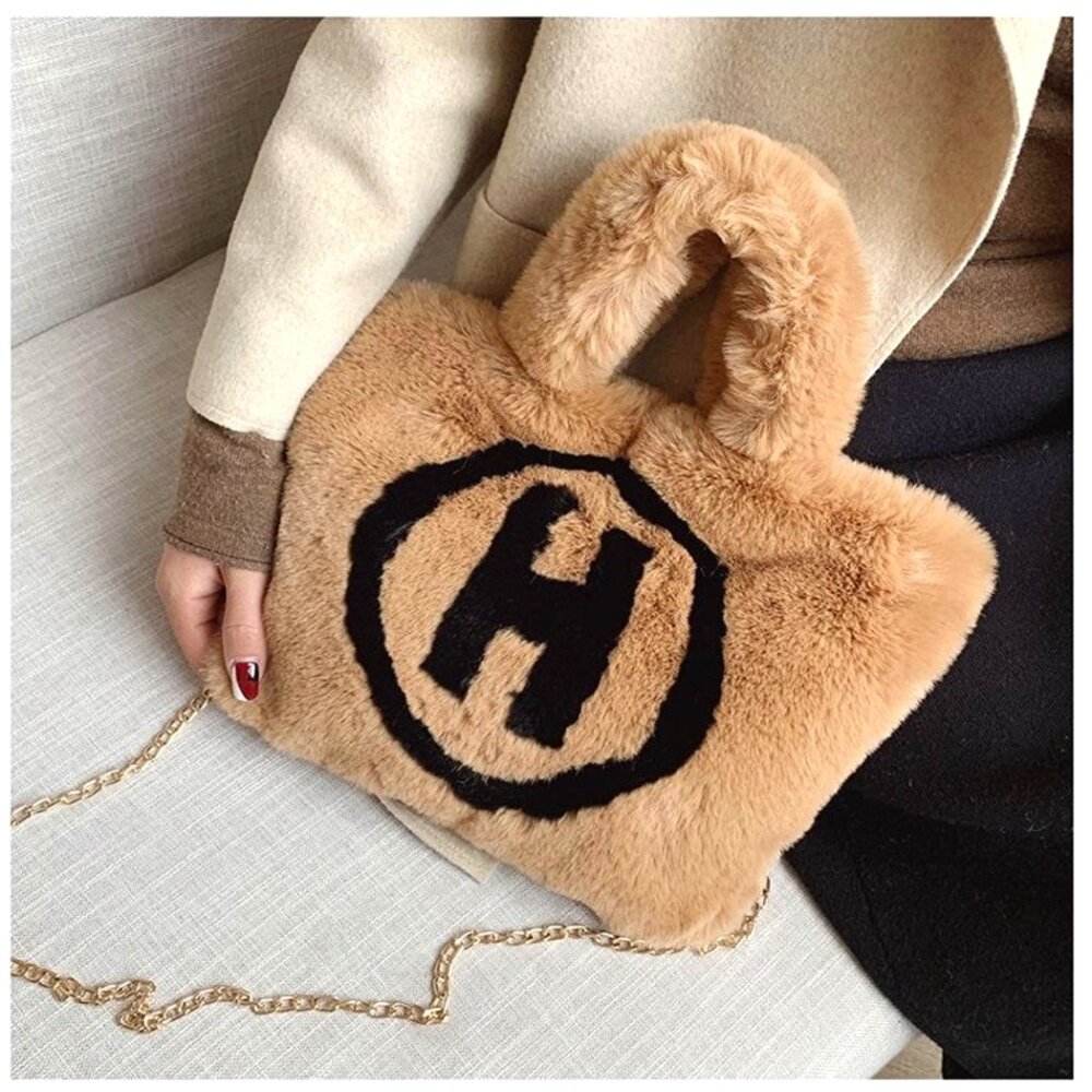 Fuzzy Monogram Tote Bag - Luxe Faux Fur Statement